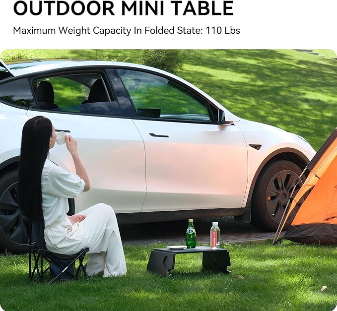 YONZEE Foldable Desk Food Tray (Carbon Edition) for Tesla Model Y Model 3 S X Y Juniper- Upgraded Table with Support Leg for Dining, in-Car Work, Travel and Outdoor (1 Pack)