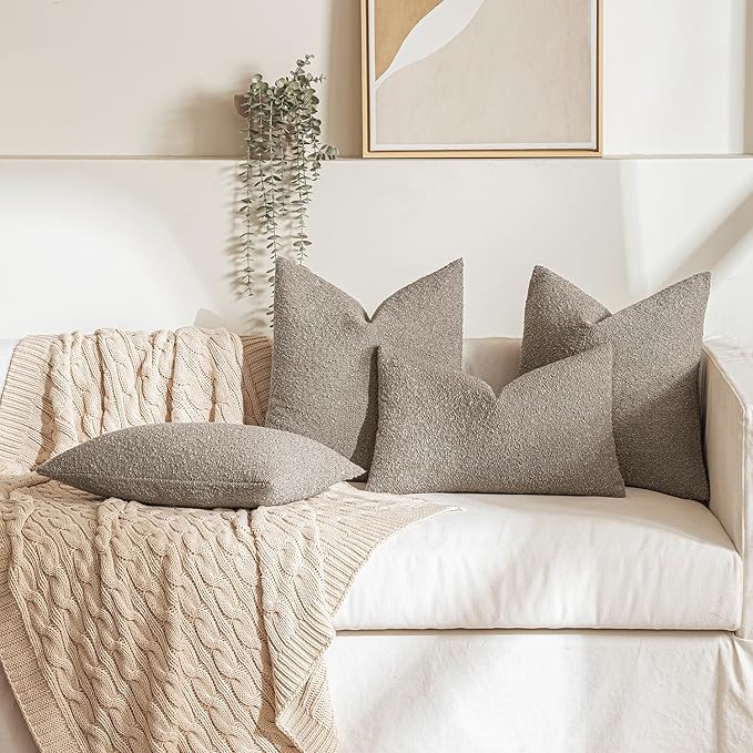 MIULEE 18x18 Inch Decorative Pillow Covers for Couch Bed Set of 2 Textured Boucle Neutral Winter Throw Pillows Light Taupe Accent Solid Cushion Pillowcases Sofa Livingroom Home Decor