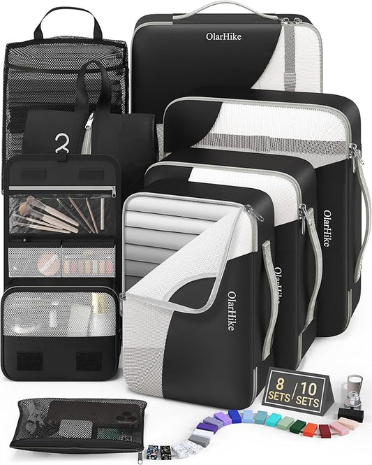 8 Set Packing Cubes for Travel, Anti-Tearing Suitcase Organizer for Luggage with Shoe & Hanging Toiletry Bag,Gifts for Women Mom,OlarHike Vacation Essentials & Accessories for Cruise Ship,Ink