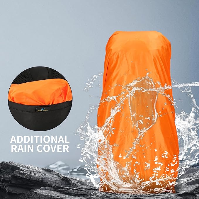 Hiking Backpack for Men and Women 70L+5L Waterproof Lightweight Camping Daypack with Rain Cover - Frameless (black-b)