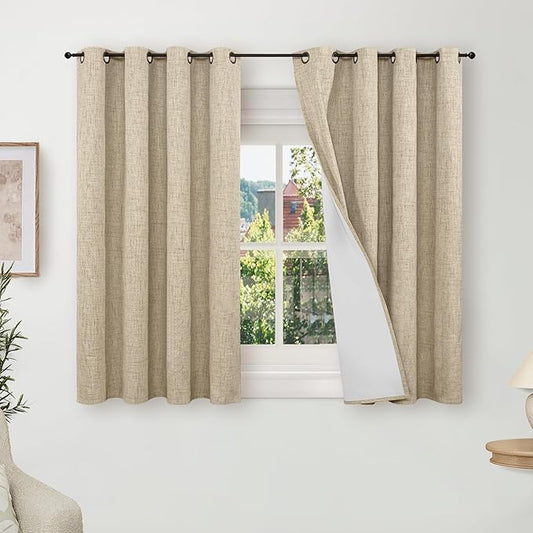 Lajode Blackout Curtains 54 Inch Length 2 Panels for Bedroom, Thermal Insulated Total Light Blocking Noise Reducing Linen Window Curtains for Farmhouse, Bronze Grommet, Burlap, Each 52" Wide