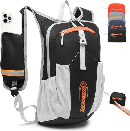 CROSSGEAR 16L RFID Hiking Backpack, Lightweight Foldable Packable Backpack, Small Travel Hiking Daypack for Women Men Black