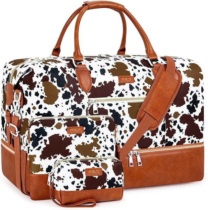 Weekender Bag for Women, Travel Duffel Bag Carry On Overnight Bag with Shoe Compartment Large Nylon Travel Weekend Tote Bag
