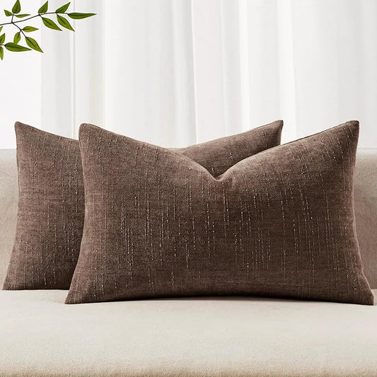 MIULEE Pack of 2 Decorative Throw Pillow Covers Soft Chenille Lumbar Accent Throw Pillows Solid Textured Cushion Covers for Couch Sofa Bedroom Living Room 20x12 Inch, Chocolate