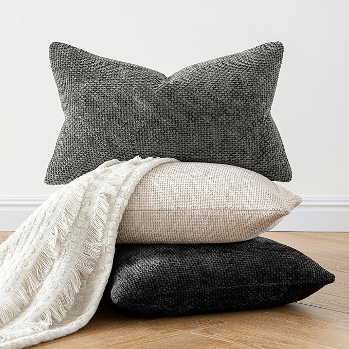 MIULEE Pack of 2 Christmas Couch Throw Pillow Covers 18x18 Inch Neutral Beige Modern Boho Accent Decorative Pillow Covers Soft Chenille Farmhouse Cushion Covers for Home Decor Bed Sofa Living Room