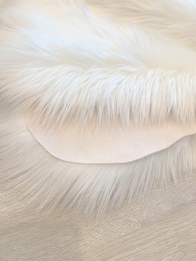 LAMBZY Faux Sheepskin Super Soft Hypoallergenic Silky Shag Rug for Living Room, Kids Room, Sofa (5 Pelts Side by Side 3'x10', White)