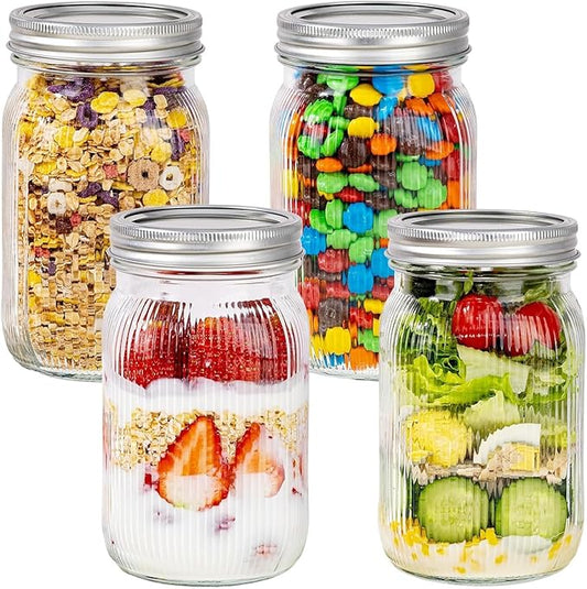 LUODA MirthMood 32 OZ Wide Mouth Mason Jars, 4 PACK Glass Mason Jars with airtight Lids, Quart mason jars wide mouth for Fermenting, Pickling, Freezing, Preserving, Meal Prep, Jar Décor