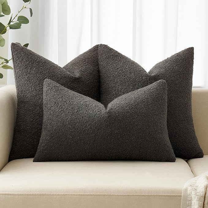 MIULEE 22x22 Inch Decorative Euro Sham Throw Pillows for Bed Set of 2 Textured Boucle Neutral Winter Throw Pillow Covers Dark Coffee Accent Solid Euro Couch Pillowcases Sofa Livingroom Home Decor
