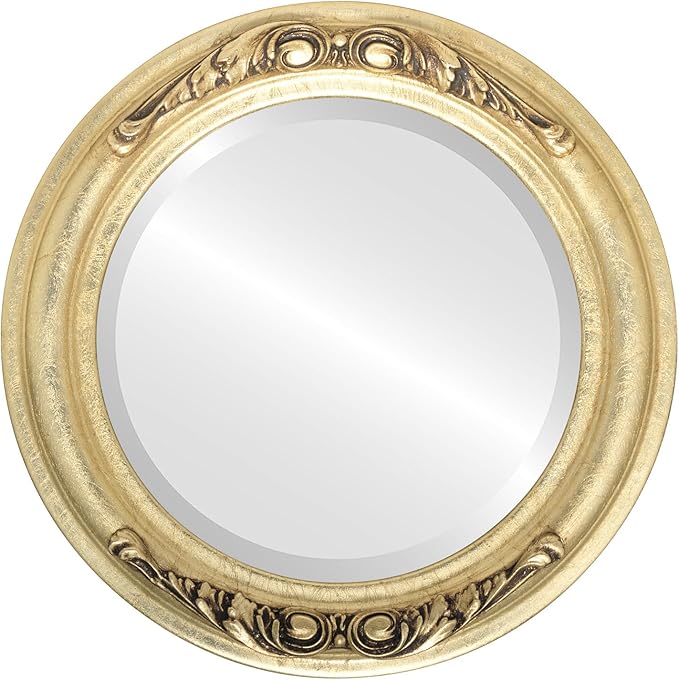 OVALCREST Round Beveled Wall Mirror for Home Decor - Florence Style - Gold Leaf - 22x22 Outside Dimensions