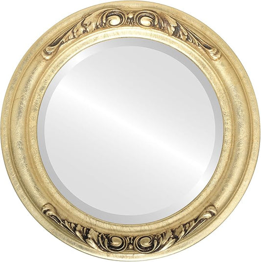 OVALCREST Round Beveled Wall Mirror for Home Decor - Florence Style - Gold Leaf - 22x22 Outside Dimensions