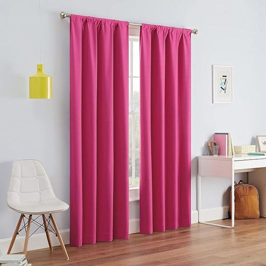 ECLIPSE Kendall Modern Blackout Thermal Rod Pocket Window Curtain for Bedroom or Living Room (1 Panel), 42" x 54", Raspberry