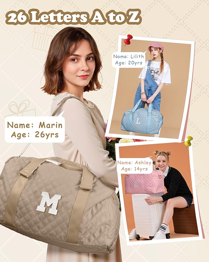 Elilier Monogram Duffle Bag Women Girls Gift: Initial Overnight bags, Dance Cheer bag Sports for Girl, Kid Gymnastics Bags, Birthday Gifts for Women Girls Kids Teens Mom Teacher