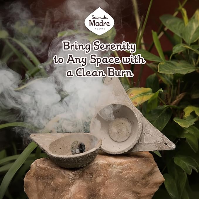 Sagrada Madre Incense Burner, Triangular Sahumador - Hand-Carved Cement Incense Holder, Ash Catcher for Sticks, Cones, Bombs & Smudges - 1 Piece, Perfect for Smudging, Yoga, and Meditation Accessories