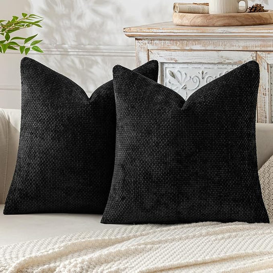 MIULEE Pack of 2 Couch Throw Pillow Covers 20x20 Inch Black Modern Boho Accent Decorative Pillow Covers Soft Chenille Farmhouse Cushion Covers for Home Decor Bed Sofa Living Room