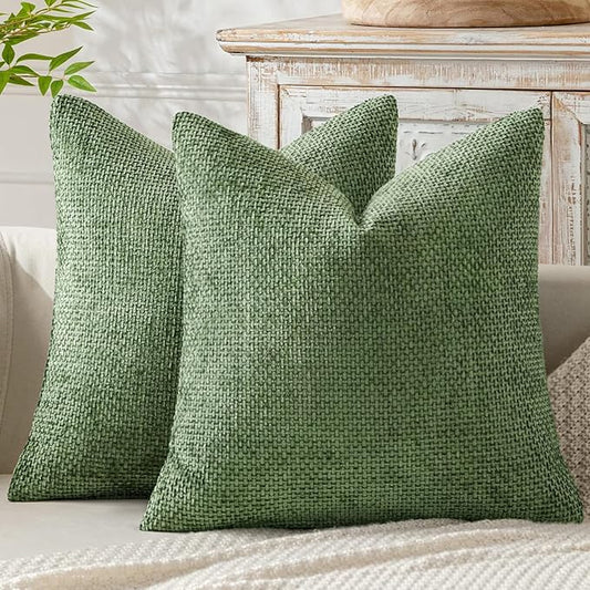 MIULEE Pack of 2 Couch Throw Pillow Covers 18x18 Inch Sage Green Modern Boho Accent Decorative Pillow Covers Soft Chenille Farmhouse Cushion Covers for Home Decor Bed Sofa Living Room