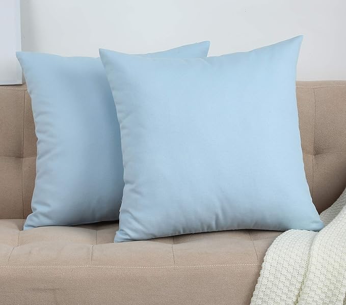 TangDepot Handmade Decorative Solid 100% Cotton Canvas Throw Pillow Covers/Cushion Covers, 45 Colors Available - (16" x16" , Light Blue, 2 Count (Pack of 1))