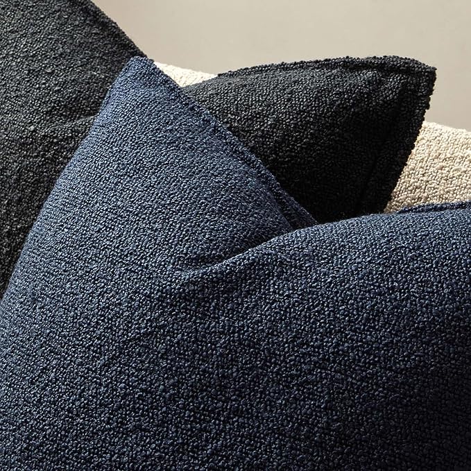 JUSPURBET 12x20 Pillow Covers Set of 2 Decorative Throw Pillow Covers Case for Couch Sofa Bed Soft Boucle Textured Lumbar Cushion Covers with Hidden Zipper for Home Decor Living Room,Navy Blue