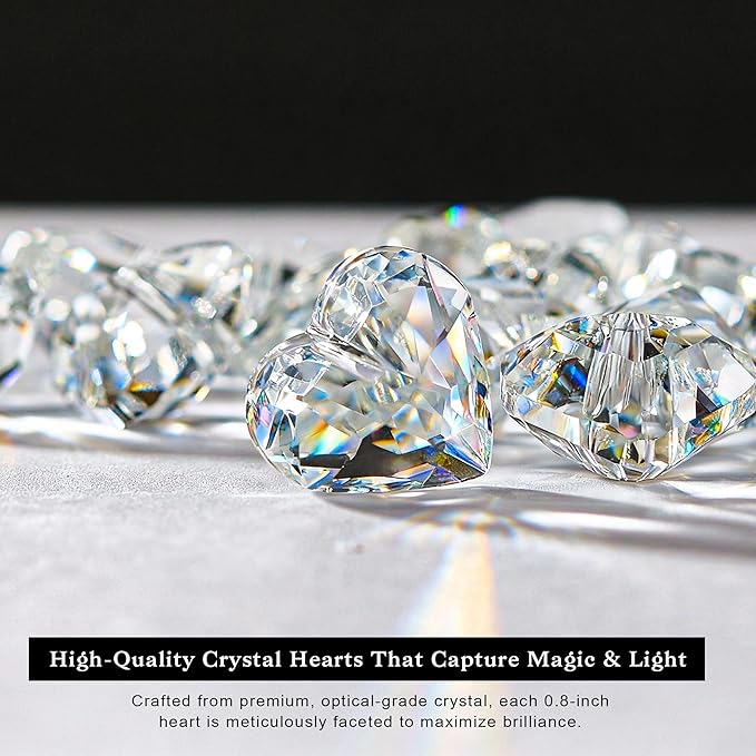 HDCRYSTALGIFTS 24pcs Heart Prisms Suncatchers 20mm Clear Crystal Beads Rainbow Maker Sun Catchers Chandelier Crystals Drop Parts Glass Wedding Valentine's Day Decorations