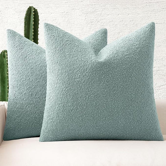 MIULEE 18x18 Inch Decorative Pillow Covers for Couch Bed Set of 2 Textured Boucle Neutral Winter Throw Pillows Aqua Blue Accent Solid Cushion Pillowcases Sofa Livingroom Home Decor
