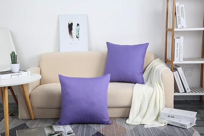 TangDepot Handmade Decorative Solid 100% Cotton Canvas Throw Pillow Covers/Pillow Shams, (24" x24" , Violet, 1 Count (Pack of 1))