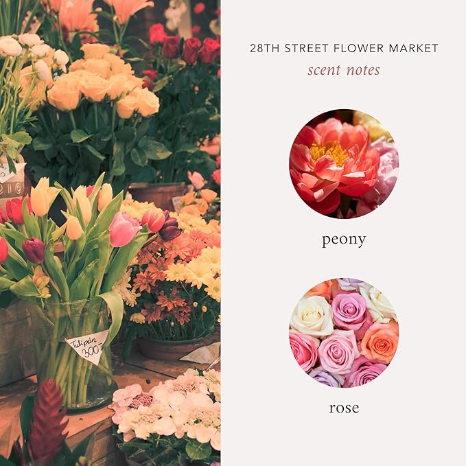 Literie NYC Inspired Scented Candle: 28th Street Flower Market - Peony & Rose Scent, 9oz, 50 Hour Burn, Vegan Soy & Coconut Blend Candle for Home Decor, Gift for Women & Men