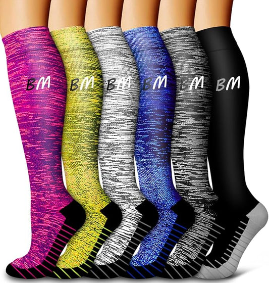 Bluemaple 6 Pack Copper Compression Socks for Women and Men Circulation-Best Support for Medical, Running,Nursing,Athletic