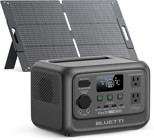 BLUETTI Elite 30 V2 Solar Generator with 100W Solar Panel (Ships Separately), 288Wh LiFePO4 Portable Power Station, 600W AC Outlets (1500W Power Lifting), for Camping, Home Use, Emergency