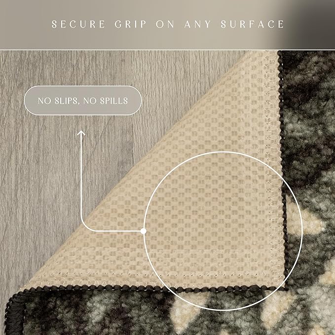 Maples Rugs Marion Bohemian Braided Design Print Area Rug – Made in USA – Low Pile, Non Slip Pet-Friendly Mat for Bedroom, Office, Living & Dining Room, 5' x 7', Black