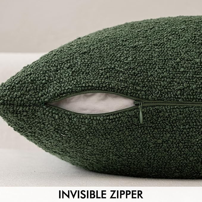 MIULEE 24x24 Christmas Decorative Euro Sham Throw Pillows for Bed Set of 2 Textured Boucle Neutral Winter Throw Pillow Covers Dark Green Accent Solid Couch Pillowcase Sofa Livingroom Home Decor