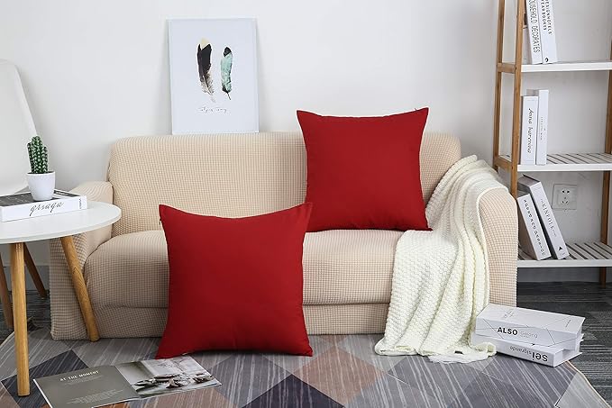 TangDepot Handmade Decorative Solid 100% Cotton Canvas Throw Pillow Covers/Cushion Covers, 45 Colors Available - (16" x16" , Deep Red, 2 Count (Pack of 1))