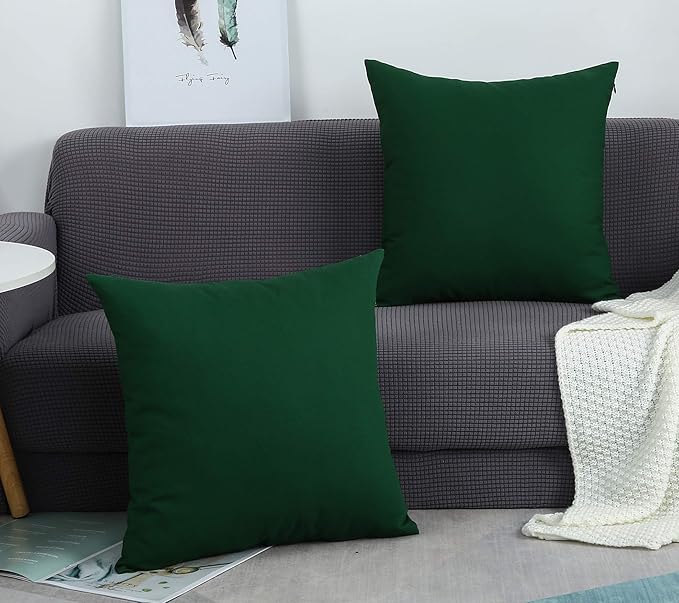 TangDepot Set of 2 Handmade Decorative Solid 100% Cotton Canvas Throw Pillow Covers/Cushion Covers, 45 Colors Available - (16"x16" 2 Pieces, Deep Green)