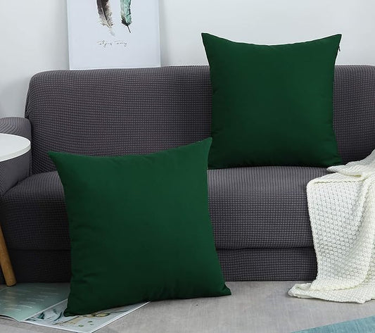 TangDepot Set of 2 Handmade Decorative Solid 100% Cotton Canvas Throw Pillow Covers/Cushion Covers, 45 Colors Available - (16"x16" 2 Pieces, Deep Green)
