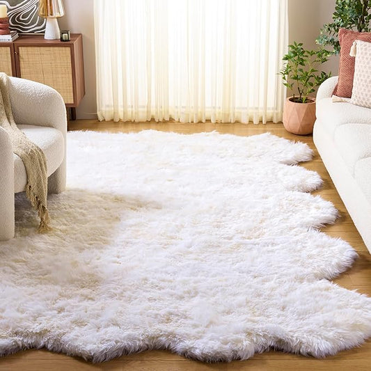 SAFAVIEH Sheep Skin Collection Area Rug - 9' x 12', Natural & White, Handmade Rustic Glam Genuine Pelt, 3.4-inch Thick Ideal for High Traffic Areas in Living Room, Bedroom (SHS211A)