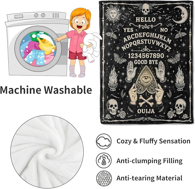 Ouija Board Blanket Halloween Holiday Decor Gothic Spirit Witch Throw Gifts for Kids Adults Lightweight Soft Fleece Sun Moon Skeleton Skull Witchy Blankets for Horror Spooky Decoration 40x50in