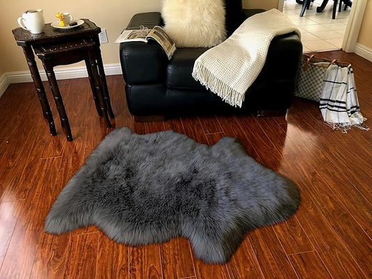 Free Shape Luxury Soft Fluffy Shag Area Rug Single 2’x3', 60x90cm - Vegan Fur Ultra Soft Indoor Carpet Nursery Rugs for Bedroom Home Decor, Dark Grey
