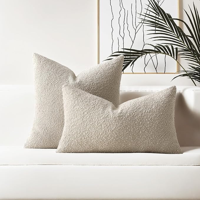 HAUSSY Set of 2 26x26 Decorative Throw Pillow Covers, Soft Cozy Euro Pillow Shams Textured Boucle, Home Decor for Couch Bed Living Room, Beige