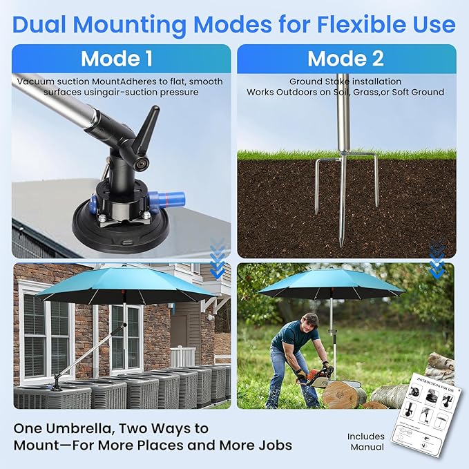Hnemix 60” HVAC Umbrella with Magnetic Base Replacement with Vacuum Suction Base Portable and Adjustable 180° Shade Reinforced Portable Work Umbrella Kit for Outdoor Activities and HVAC Work