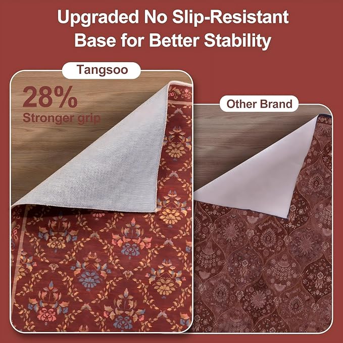 Tangsoo 2x3 Small Washable Entry Rug,Non Slip Red Floral Throw Area Rugs for Entryway,Front Door Mats Indoor Entrance Carpet for Kitchen Office Laundry, Soft Kids & Pets Friendly