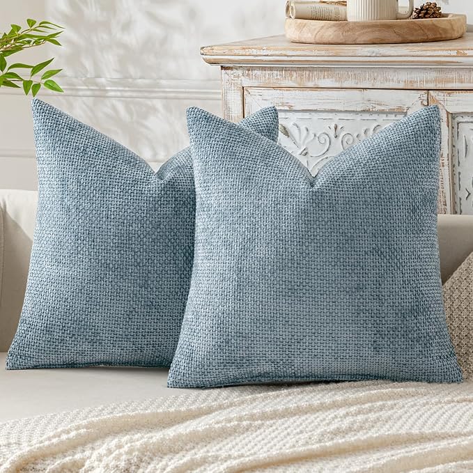 MIULEE Pack of 2 Couch Throw Pillow Covers 18x18 Inch Coastal Smoke Blue Modern Boho Accent Decorative Pillow Covers Soft Farmhouse Cushion Covers for Home Decor Bed Sofa Living Room