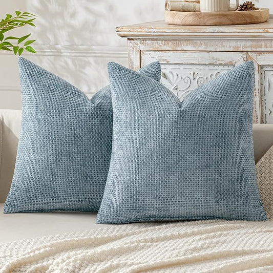 MIULEE Pack of 2 Euro Sham Pillow Covers 24x24 Inch Coastal Smoke Blue Modern Boho Accent Decorative Throw Pillow Covers Chenille Farmhouse Cushion Covers for Home Decor Couch Bed Sofa Living Room