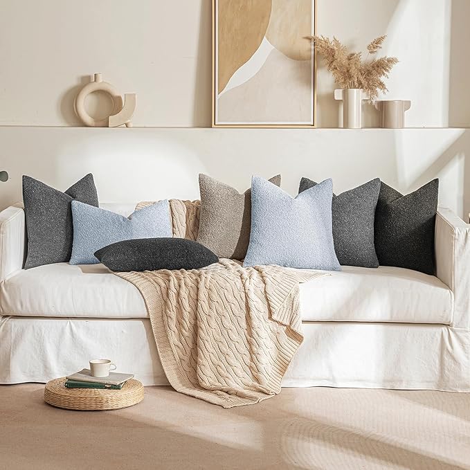 MIULEE 18x18 Inch Decorative Pillow Covers for Couch Bed Set of 2 Textured Boucle Neutral Winter Throw Pillows Light Blue Accent Solid Cushion Pillowcases Sofa Livingroom Home Decor