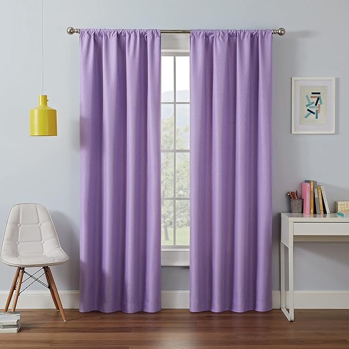 ECLIPSE Kendall Modern Blackout Thermal Rod Pocket Window Curtain for Bedroom or Living Room (1 Panel), 42" x 84", Light Purple