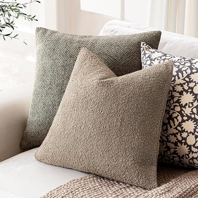 Foindtower Decorative Textured Boucle Throw Pillow Covers Accent Solid Pillow Cases Neutral Soft Cozy Couch Cushion Case for Chair Sofa Bedroom Living Room Home Decor 18x18 Inch,1PC,Light Khaki Tan