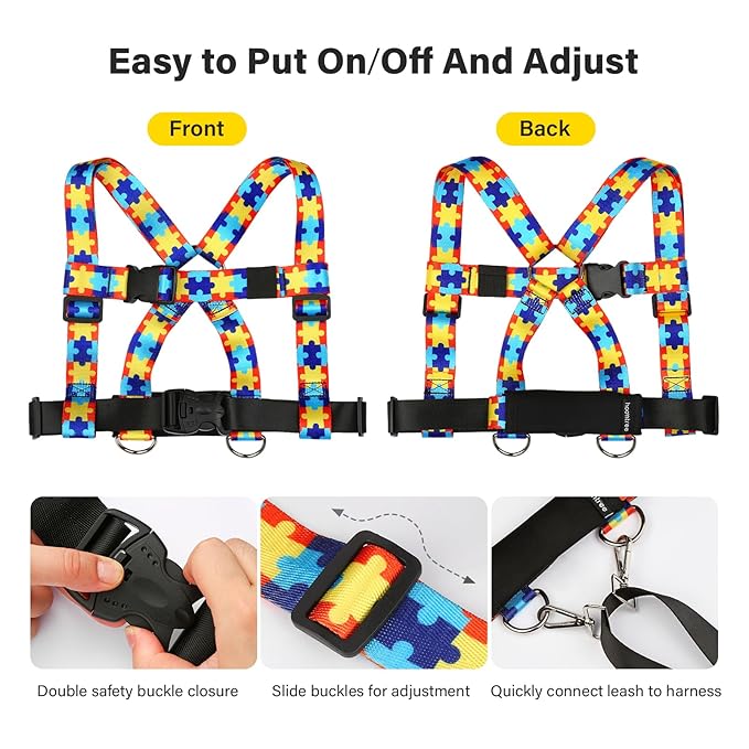 HOOMTREE Safety Harness Leash for Kids with Autism, Special Needs and Older Children Ages 6-12 | Adjustable Teens Walking Harness with Grab Handle and Tether | Keep Active ADHD/ASD Autistic Kids Safe