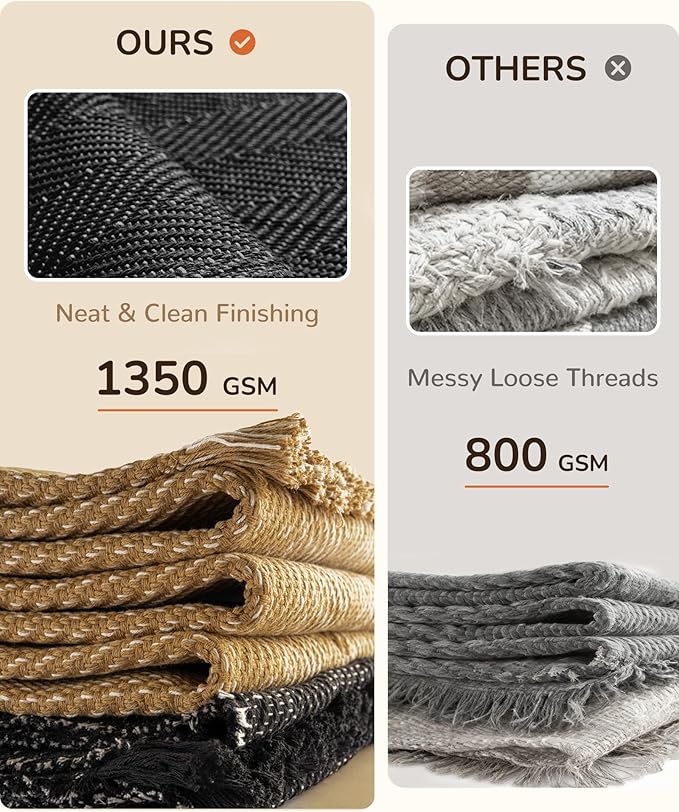 BESTSWEETIE 2x6 Washable Rug Hand-Woven Low Pile Soft Modern Farmhouse Bohemian Decor Reversible Braided Rugs with Tassels Throw Carpet for Living Room Bedroom Entryway Bathroom, Black White