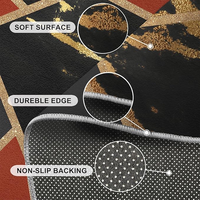 Black Gold Marble Area Rug Modern Abstract Marble Rug Polygonal Geometric Patchwork Carpet 3D Light Luxury Geometric Line Carpet for Living Room Playroom 6x8ft