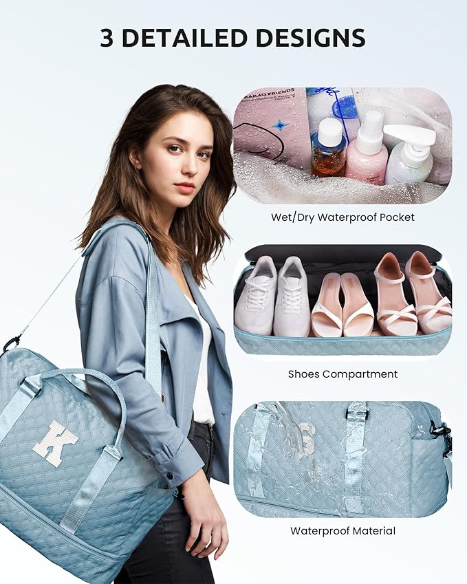 Vogewood Gifts for Girls-Teen Weekender Bags, Personalized Monogram Overnight Bag, Letter Travel Bag with Makeup Bag, Personalized Gift Idea for Women Her (Letter G)