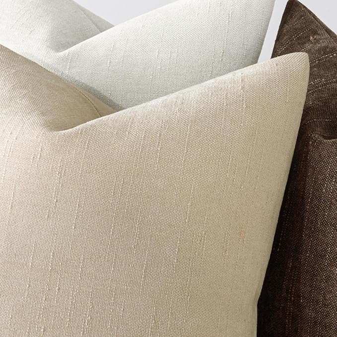 MIULEE Pack of 2 Decorative Throw Pillow Covers Soft Throw Pillows Solid Textured Cushion Covers Christmas Home Decor for Couch Sofa Bedroom Living Room 20x20 Inch, Light Beige