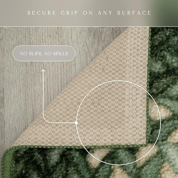 Maples Rugs Marion Bohemian Braided Design Print Area Rug – Made in USA – Washable, Non Slip Indoor Carpet for Entryway, Foyer, Kitchen, and Bathroom, 34" x 20", Green