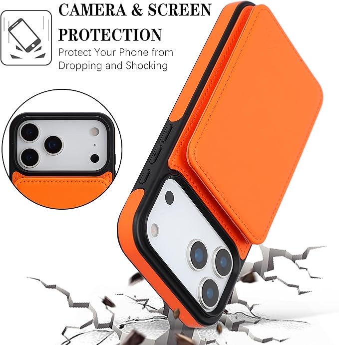 GUERNICA for iPhone 17 Pro Max (6.9") Case Wallet with Card Holder, RFID Blocking Leather Protection, Shockproof Women Men Phone Case for Apple 17 Pro Max, Orange